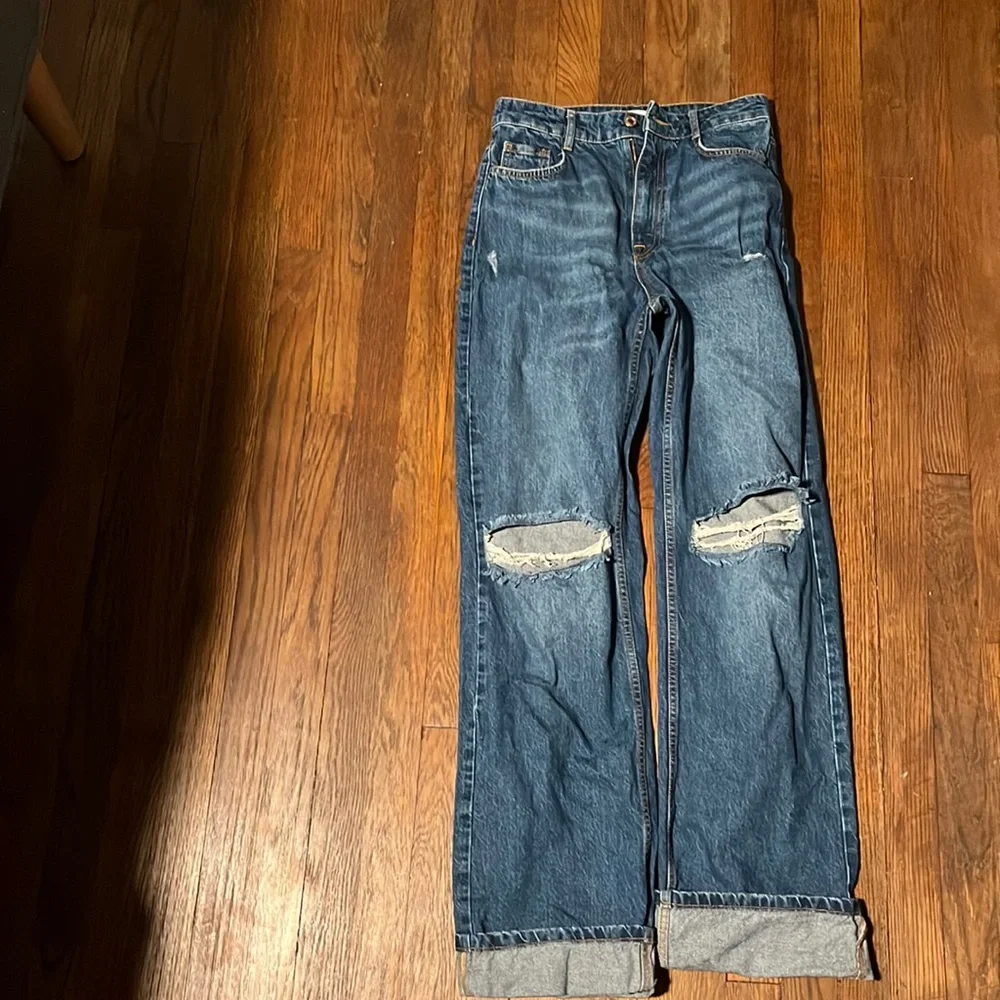 Zara high waisted full length ripped jeans - Picture 1 of 9